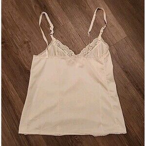 Vintage Womens Camisole off white Tank Sm Nylon Lace trim Top Adjustable Straps
